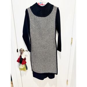 Vintage Herringbone Apron-Front Wool Blend Jumper Dress Size S